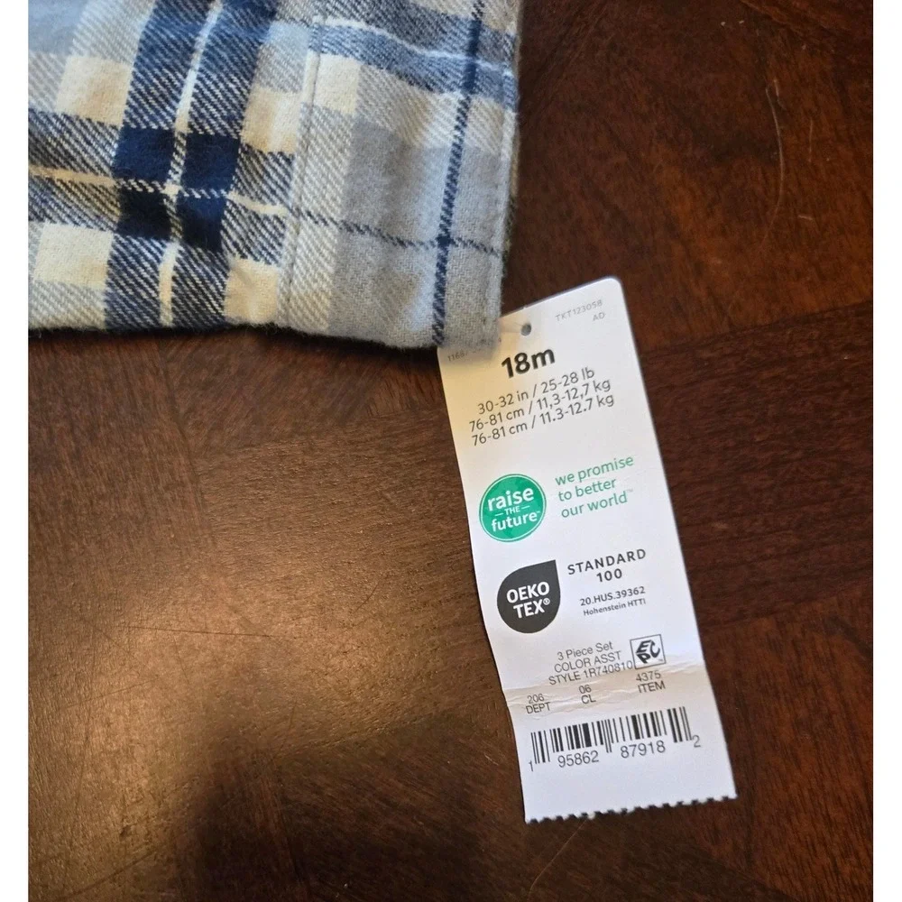 Carter's Just One You Baby Boys 18M 3-Piece Plaid Flannel Set Blue Gray 1R740810